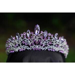 Ornate Lavender Purple Crystal Tiara Silver Bridal Crown Birthday Wedding Gift